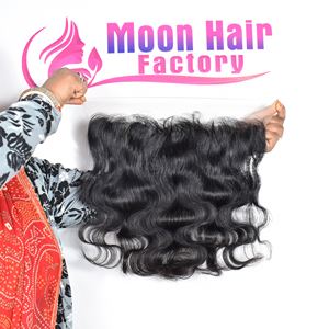 Super Calidad Estilo Templo Indio Estilo Cabello Aspecto Natural Onda del cuerpo Frontal Suave y sedoso Cantidad disponible en la India para la venta - Product Image 1