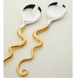 Elegante Servidor de ensalada de Metal de latón dorado, herramientas de mezcla, cubiertos, cuchara, tenedor, herramienta para servir ensalada, vajilla, cubiertos - Product Image 2