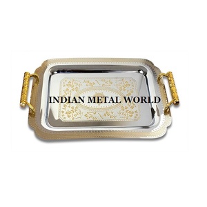 Ensemble de 3 plateaux de service à Dessert/thé/nourriture en acier de forme rectangulaire de bonne qualité pour la maison et la cuisine - Product Image 6