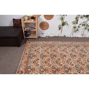 Tapis vintage 6,6x9,4 pieds, grand tapis turc, tapis abstrait beige - Product Image 5