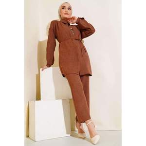 Ensemble 2 pièces en lin brodé Stone Marron - Product Image 4