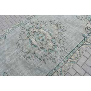 Tapis turc classique gris vert fait à la main 5.3X8.8 pieds motif Rectangle rayé Style Tabriz pour salon pour maisons d'adolescents - Product Image 5