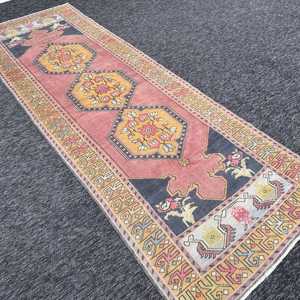 0.3x9.7 ft Vintage Rug, <b>Runner</b> Turkish Rug, <b>Red</b> Ombr Rug - Product Image 3