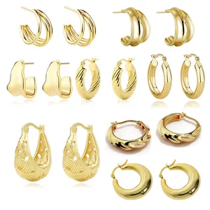 Hot Selling 2024 Summer Statement Jewelry Chunky 925 Silver 18K Gold Plated Minimalist Thick Hoop Earrings