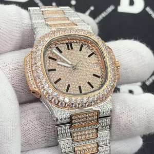 Luxe 41MM glacé Moissanite diamant montre coupe ronde avec bande en acier inoxydable bijoux montre pour unisexe - Product Image 5