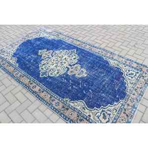 Grand tapis turc de 4,7 x 8,6 pieds, tapis vintage bleu camouflage - Product Image 4