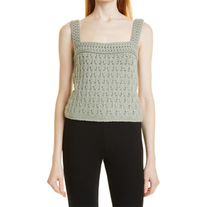 Canotta Vince in Lana e Cashmere Lavorata all'Uncinetto, Stile Casual con Design Senza Cuciture e Decorazione Ricamata, Taglia X-Large, Colore Artichoke - Product Image 4