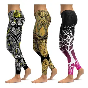 Desain kustom logo Fashion olahraga warna-warni 4 cara peregangan legging 3d dicetak celana Yoga Legging