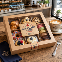 Boîte à pâtisserie personnalisée AT PACK avec fenêtre, boîte cadeau pour dessert, emballage pour gâteau, biscuit, macaron, café