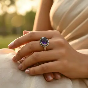 Bague en argent sterling 925 avec améthyste pour femmes, bracelets fins en corde, bijoux cadeaux - Product Image 3