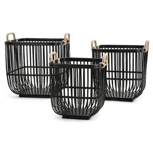 Set of 3 Handmade Metal Storage <b>Baskets</b> with <b>Rope</b> Handles Black Powder Coating <b>Laundry</b> Storage Cloth <b>Basket</b> - Product Image 1