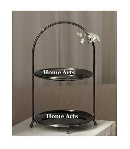 Soporte de pastel de acero inoxidable de 2 niveles Diseño de tendencia Soporte de pastel de postre de color negro del fabricante en Home Arts - Product Image 1