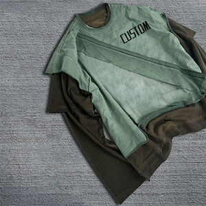 Camiseta de manga larga de doble capa Vintage Fabricantes personalizados Casual para hombres Camisetas estampadas de algodón OEM Servicio personalizado - Product Image 4