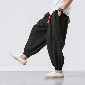 Pantalones de farol de lino y algodón relajados de Color sólido Unisex, pantalones holgados bohemios de playa con entrepierna caída, pantalones de Yoga con cordón de Hip Hop - Product Image 1