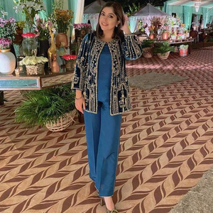 NEW JACKET, TOP WITH PANT ON <b>SILK</b> <b>FABRIC</b> WITH EMBELLISH OF BEAUTIFUL CRYSTAL BEADS,PEARLS,GLASS STONE WORK FOR PARTY-WEAR@2022 - Product Image 1