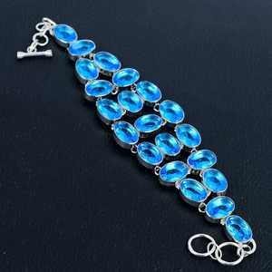 New Arrival for Blue Topaz Gemstone <b>Stainless</b> <b>Steel</b> Brass Silver Plated Handmade Charm Adjustable Unisex <b>Bracelets</b> Wholesale - Product Image 5