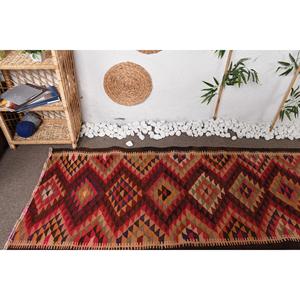 Tapis turc vintage 2,8x8,8 pieds, tapis en laine rayé rouge Herki - Product Image 5