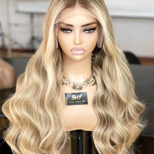Peluca Balayage HD de lujo, peluca larga sin pegamento Frontal de pelo europeo Rubio de color blanqueador con encaje transparente y Balayage - Product Image 1