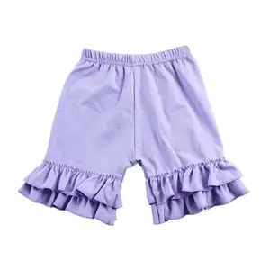 Celana bayi perempuan, baju ungu kerut pinggang elastis celana pendek anak-anak grosir butik katun pakaian baru untuk anak-anak