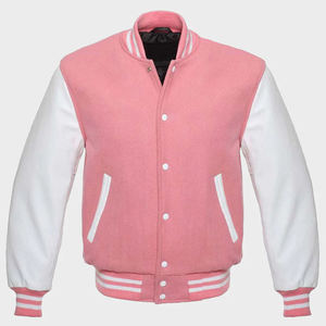 Cuerpo de lana rosa de alta calidad para mujer, con mangas de cuero blanco, chaqueta de béisbol, color rosa - Product Image 2