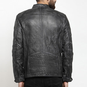 Veste en cuir décontractée à l'intérieur avec poches de remorquage Veste en cuir au design unique à col montant Veste en cuir tendance à manches longues pour hommes - Product Image 3