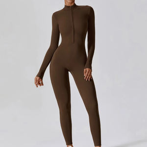 Mono de gimnasio para mujer con cremallera, mono de manga completa para Fitness, chándal de entrenamiento para conjuntos de Yoga - Product Image 1