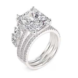 Jeulia - Conjunto de Anillo de Compromiso con Diamante de Corte Radiante, 3 Piezas - Product Image 3