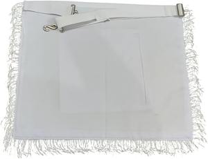 Juego de Delantal y Guantes Masónicos - Cuero Sintético, Bordado a Máquina con Escuadra y Compás, Flecos Blancos, Origen Importado - Product Image 3