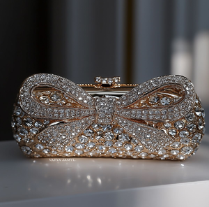 Bolso de mano con lazo de cristal brillante, perfecto para noches de gala. Ropa de noche elegante disponible a precios de mayoreo. - Product Image 1