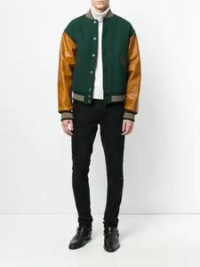 Vente en gros de patchs en chenille de laine de haute qualité bouton vert surdimensionné collège Letterman collège Baseballjacket pour hommes livraison DDP - Product Image 4