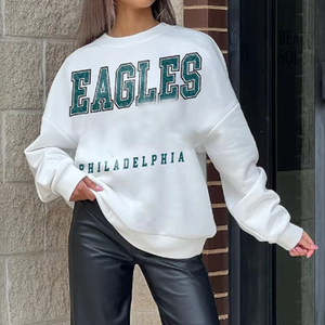 Philadelphie pour les aigles école esprit d'équipe à manches longues éponge polaire sweat à col rond hiver graphique sweat - Product Image 5