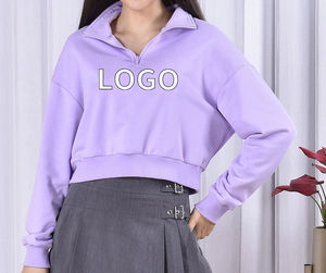 Sudadera Vintage lavada transparente con estampado personalizado para mujer Sudadera con capucha recortada con diseño forrado de patrón sólido con cremallera para el invierno - Product Image 2