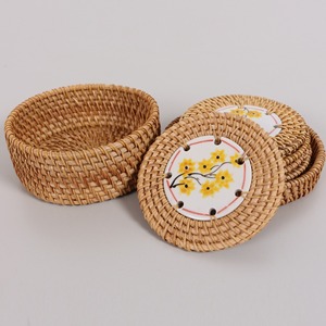 Dinnerware Rattan Coasters With Custom logo Printed Ceramic Wholesale Table <b>Dinner</b> Serving coaster Sets - Product Image 1
