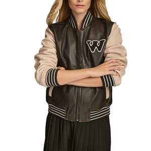 Nouvelles vestes pour femmes à un seul bouton, avec patch en sherpa brodé, respirantes, courtes, avec motif de lettres, vestes varsity pour femmes - Product Image 1