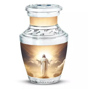 Urne de crémation en aluminium fabriquée à la main Urnes de crémation dorées avec revêtement Meena Design élégant, durable et étanche - Product Image 2