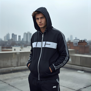 ชุดวอร์มมีฮู้ดสำหรับผู้ชายชุดวิ่งผ้าฟลีซผ้าฝ้าย2ชิ้นพร้อมโลโก้ออกแบบได้ตามต้องการและมีตัวเลือก OEM/ODM - Product Image 4