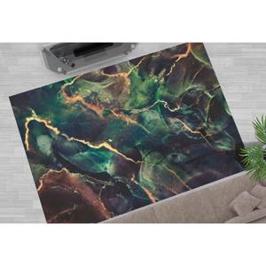 Tapis en marbre doré : Tapis contemporain vert et marron chatoyant, avec poils doux - Product Image 3