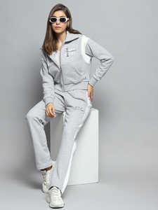 Venta al por mayor personalizado gris impreso cuello de las mujeres OEM 2 piezas chándal conjunto de longitud completa de 2 piezas de las mujeres y del chándal conjunto - Product Image 5