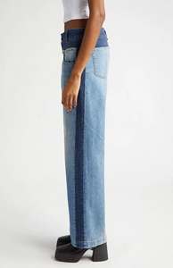 <b>Womens</b> Two Tone Wide Leg <b>Jeans</b> High Waist <b>Baggy</b> Straight Denim Pants Frayed Spliced Contrast Panel Vintage Streetwear Loose Fit - Product Image 3