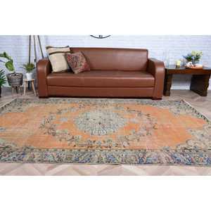 พรมวินเทจตุรกีขนาดใหญ่ 5.4x8.9 ฟุต สีส้มน้ำเงิน พรมขนสัตว์สไตล์โอเรียนทัล - Product Image 5