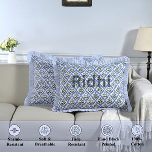 Ensemble de housses de coussin lombaire RIDHI Light Steel Blue 20x26 à volants, imprimé floral en coton fait main style western, amovible et lavable - Product Image 5
