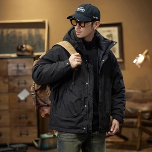 Veste Homme Automne Hiver Duvet de Canard Blanc Trois Preuve Manteau en Cuir Chaud et Épais avec Peau de Mouton Toile Coupe-Vent pour Voyage - Product Image 6