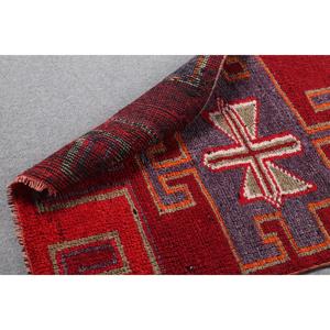 Vintage 2.4x7.1 ft Rug, Turkish Rug, <b>Red</b> Southwestern Rug <b>Wool</b> - Product Image 5