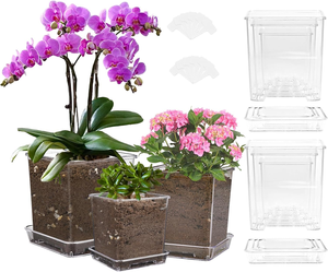 <span class=keywords><strong>Pot</strong></span> <span class=keywords><strong>de</strong></span> pépinière transparent Pots en plastique avec plateau et drainage pour rempoter le <span class=keywords><strong>pot</strong></span> <span class=keywords><strong>de</strong></span> jardinière d'orchidées pour une utilisation à vie - Product Image 1