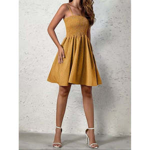 Jane's Women's A-Line Shirred Dot Pattern Short Supreme <b>Dress</b> with Spaghetti Straps for Casual Summer Wear - Product Image 4