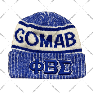 Gorro personalizado Phi Beta Sigma Fraternity GOMAB con letras griegas bordadas y cresta cálido gorro de punto de invierno para viajes - Product Image 1