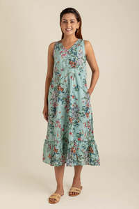 Alta moda de punto estampado sin mangas con volantes Boho Gypsy Party Wear Long Maxi para damas - Product Image 3