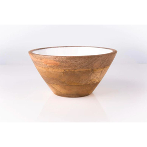Cuenco redondo de madera de mango con Meena blanca Ideal para servir ensalada y sopa Perfecto para uso en hoteles y restaurantes - Product Image 1
