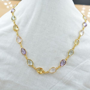 Vintage Trendy <b>Sterling</b> <b>Silver</b> <b>Necklace</b> with Natural Multi-Gemstone Pear Shape Pendant for Wedding or Gift Wholesale Jewelry - Product Image 1