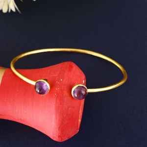 Wholesale Custom Gold Tone Double Amethyst Fashion Cuff Adjustable Bangle Bracelets Jewelry - Product Image 1